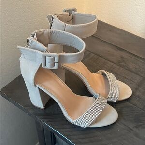 Elegant Beige Women's Heels with Rhinestone Detail